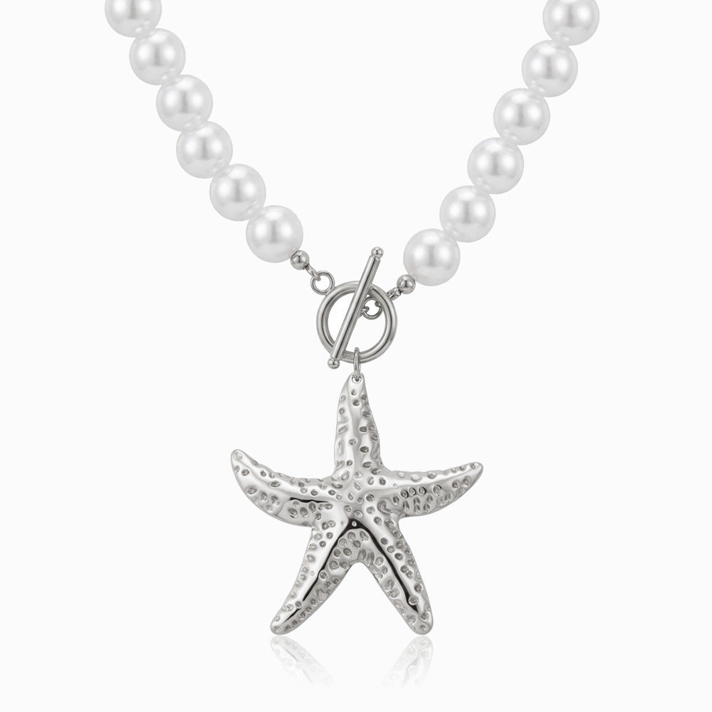 Colar Estrela do Mar em Pérola Sintética e Aço Inoxidável