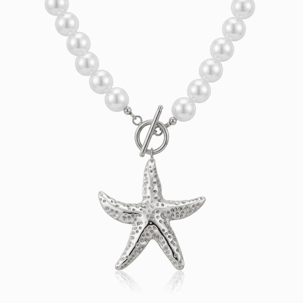Colar Estrela do Mar em Pérola Sintética e Aço Inoxidável