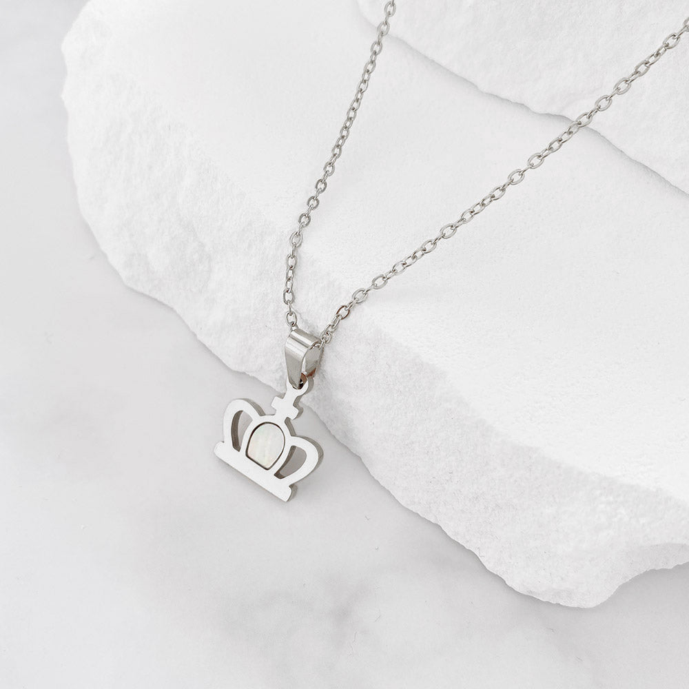 Colar Coroa CL1068 - Aço Inox Prateado com Madrepérola