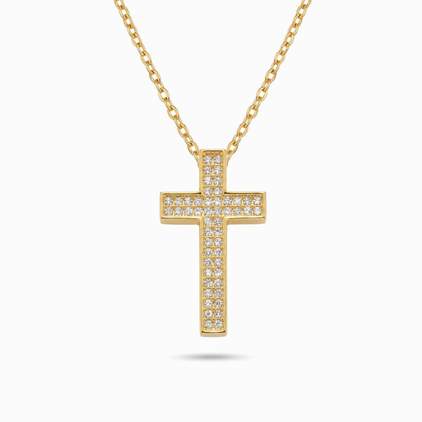 Colar Cruz com Brilhantes em Aço Inoxidável