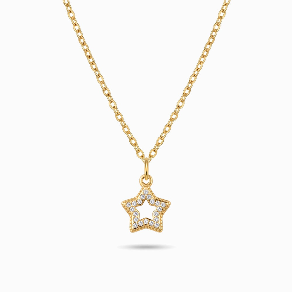 Colar Estrela com Brilhantes em Aço Inoxidável