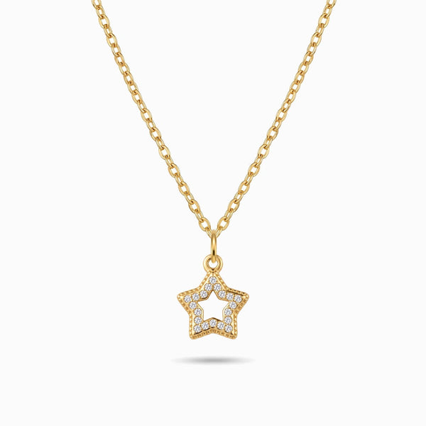 Colar Estrela com Brilhantes em Aço Inoxidável