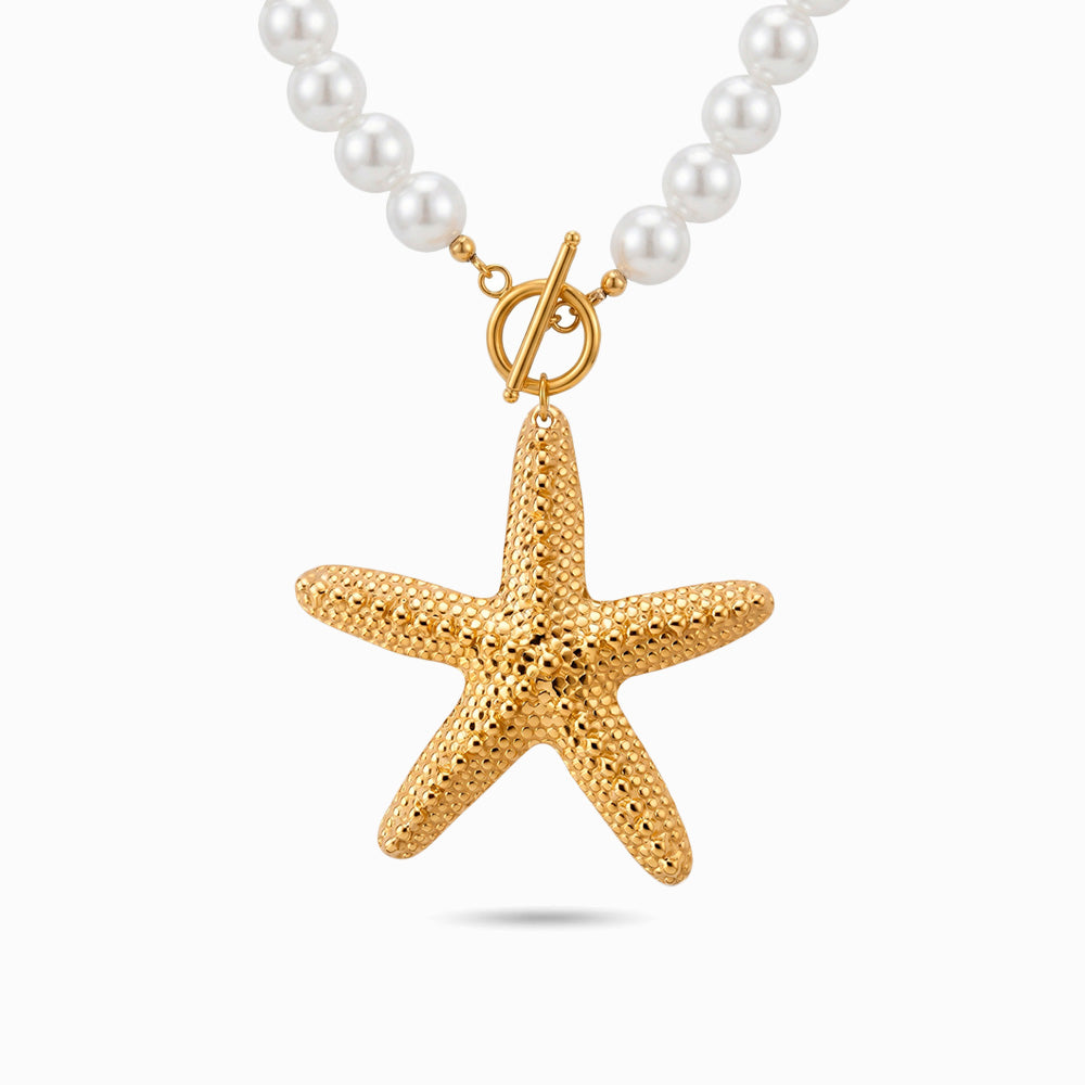 Colar Estrela do Mar em Pérola Sintética e Aço Inoxidável