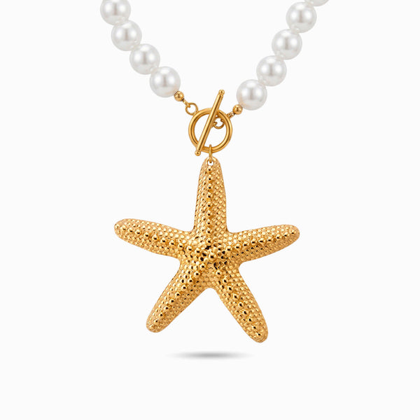 Colar Estrela do Mar em Pérola Sintética e Aço Inoxidável