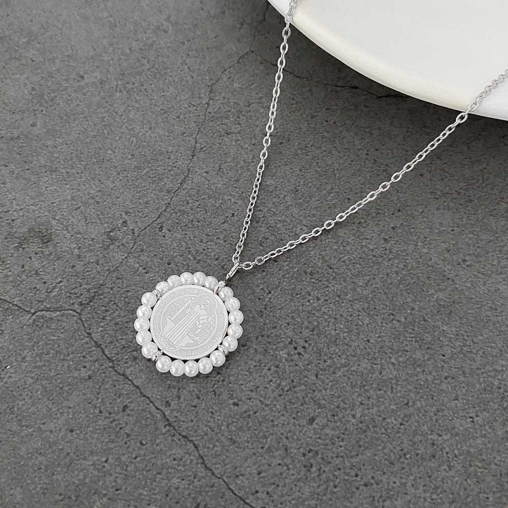 Colar Santo CL1090 - Aço Inox com Prateado Pérola Sintética