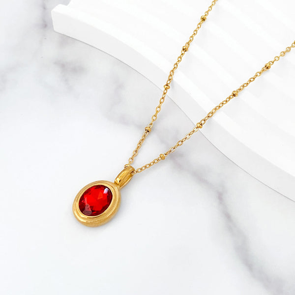 Colar Simples CL1222 - Aço Inox com Zircónia Vermelha