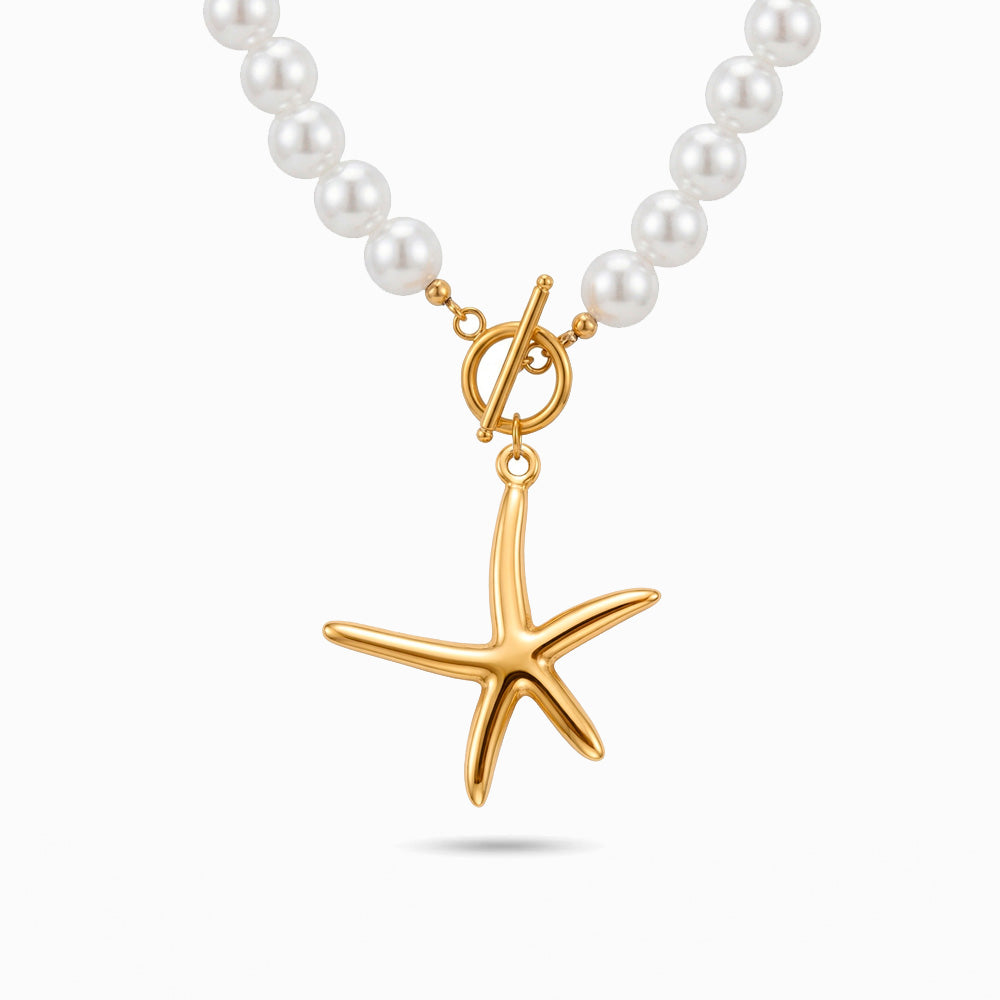 Colar Estrela do Mar em Pérola Sintética e Aço Inoxidável