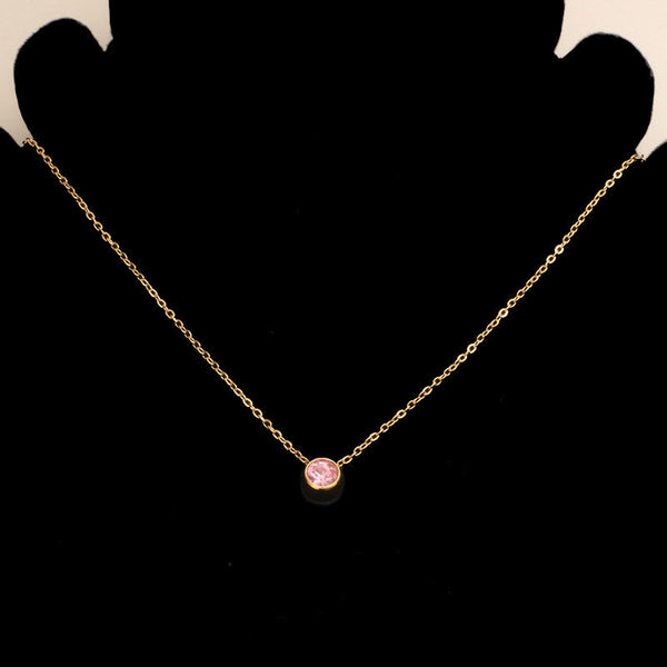 Colar com Brilhante Rosa CL2007 - Aço Inox