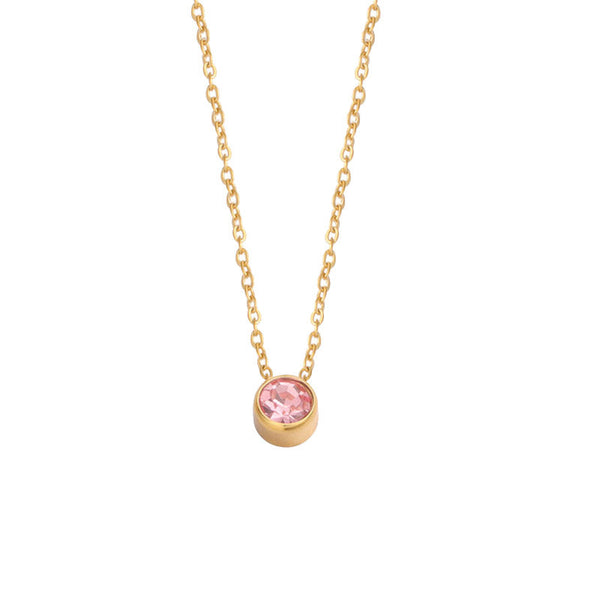 Colar com Brilhante Rosa CL2007 - Aço Inox
