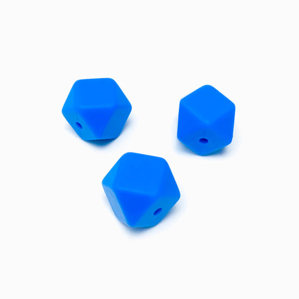 Contas de Silicone Hexagonal 14mm Azul