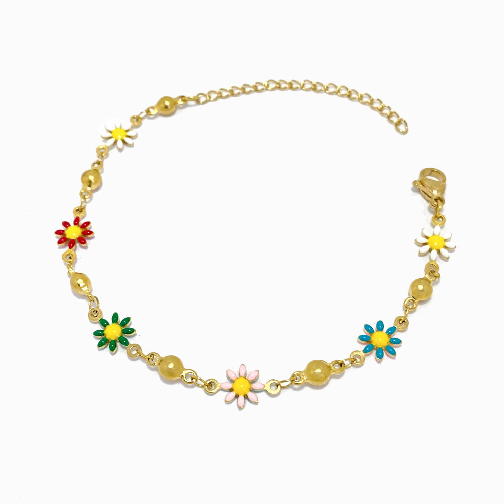 Pulseira com Margaridas SL2164 - Aço Inox
