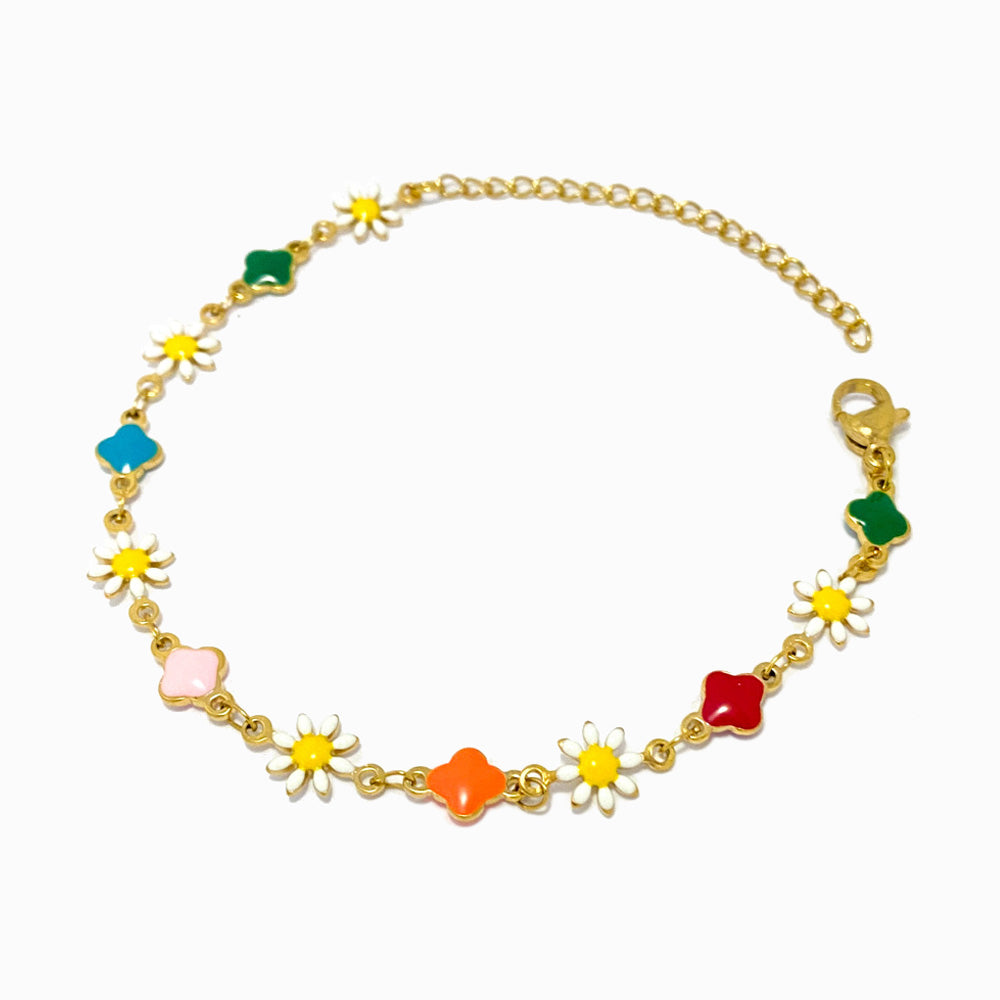 Pulseira com Margaridas e Trevos SL2168 - Aço Inox