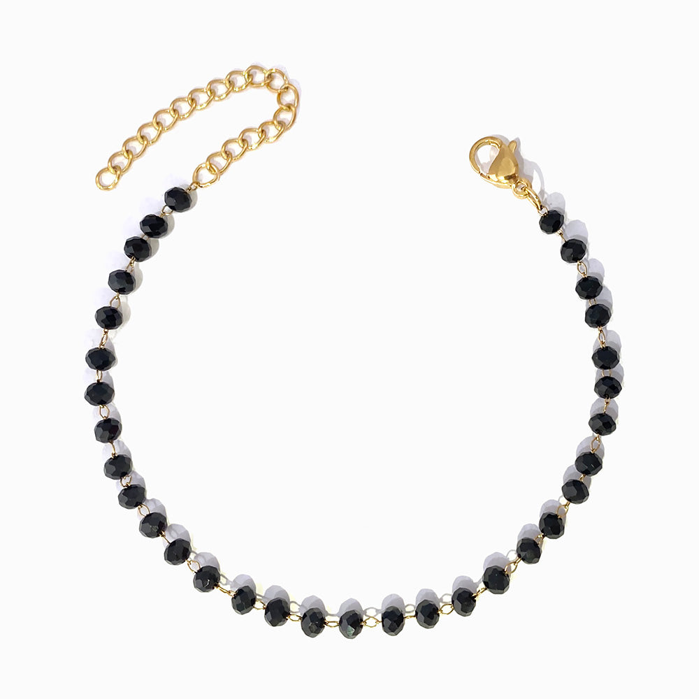 Pulseira com Cristal Preto SL2251 - Aço Inox Dourado