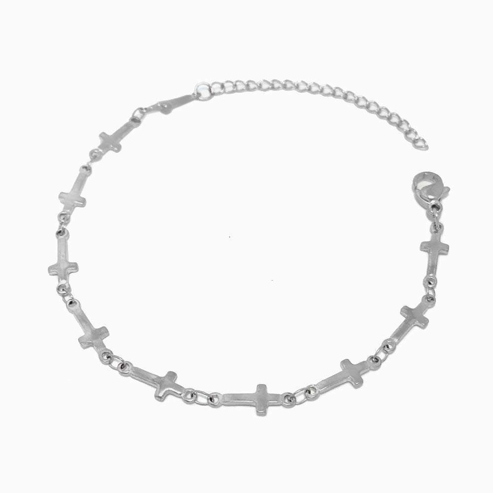 Pulseira com Cruzes SL2169 - Aço Inox Prateado