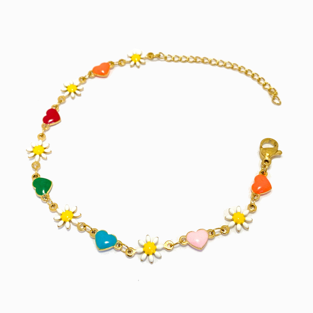 Pulseira Colorida com Margaridas SL2163 - Aço Inox