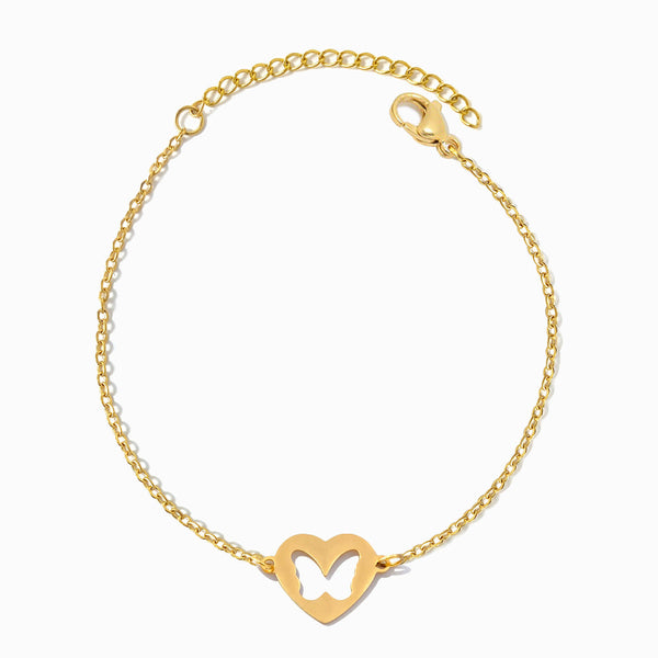Pulseira Coração com Recorte de Borboleta SL2321 - Aço Inox Dourado