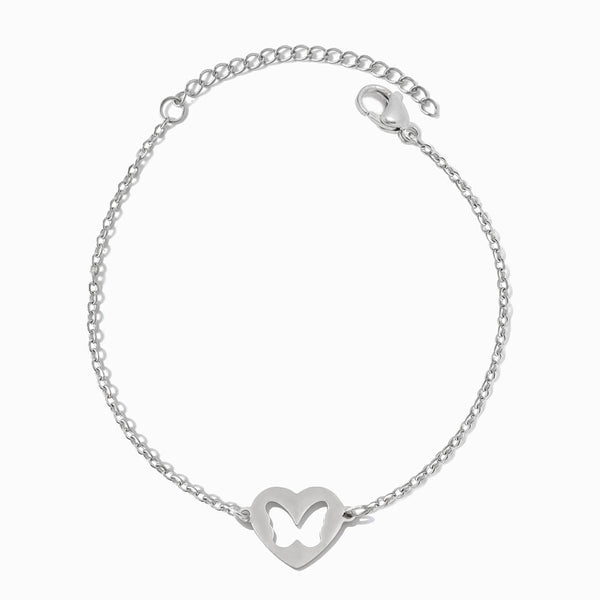 Pulseira Coração com Recorte de Borboleta SL2321 - Aço Inox Prateado