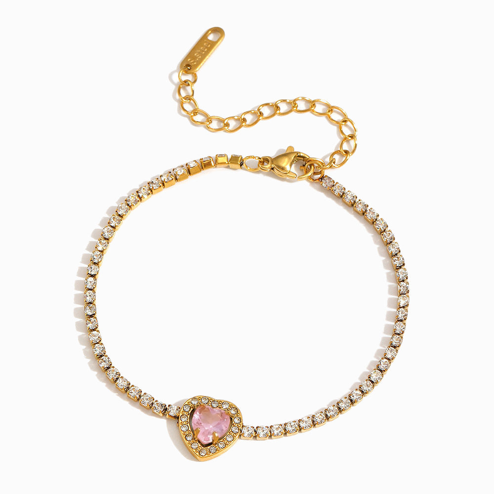 Pulseira Coração Rosa SL2381 - Aço Inox