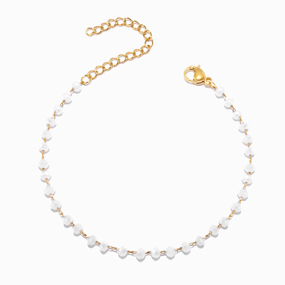 Pulseira de Pé com Cristal Branco SL2216 - Aço Inox