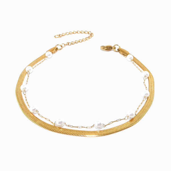 Pulseira de Pé Dupla 18+6cm SL2230 - Aço Inox Dourado