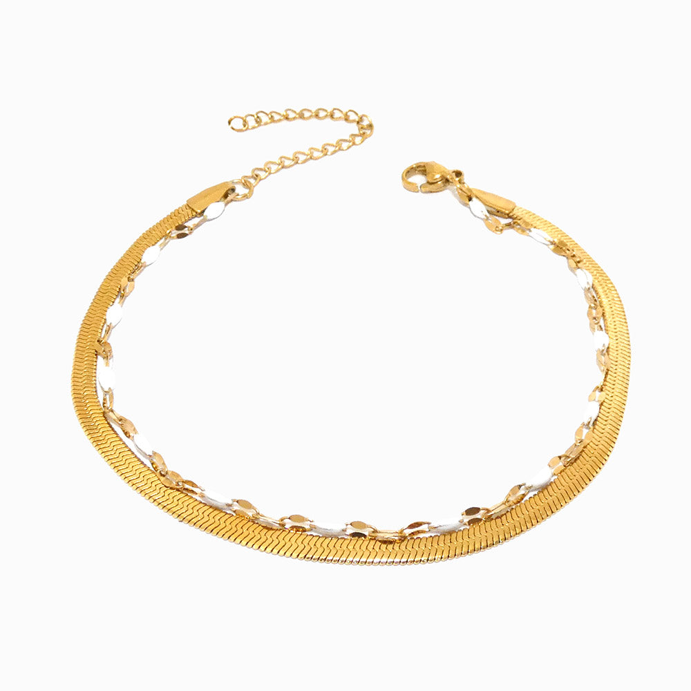 Pulseira de Pé Dupla 18+6cm SL2224 - Aço Inox