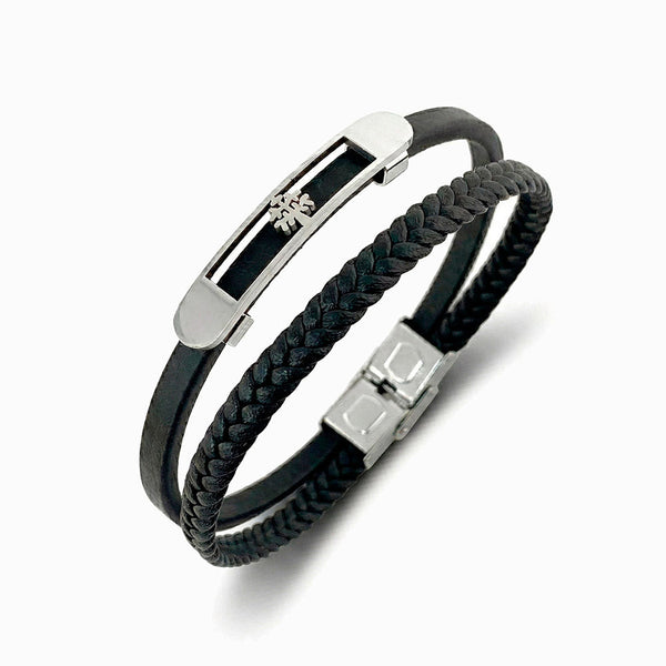 Pulseira Masculina SL5801 - Couro Sintético e Aço Inox