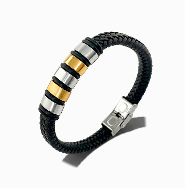 Pulseira Masculina SL5803 - Couro Sintético e Aço Inox