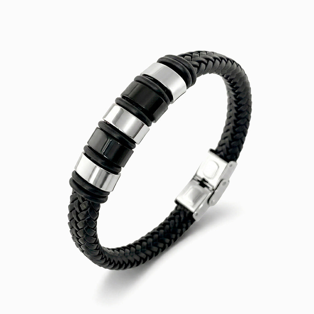 Pulseira Masculina SL5804 - Couro Sintético e Aço Inox