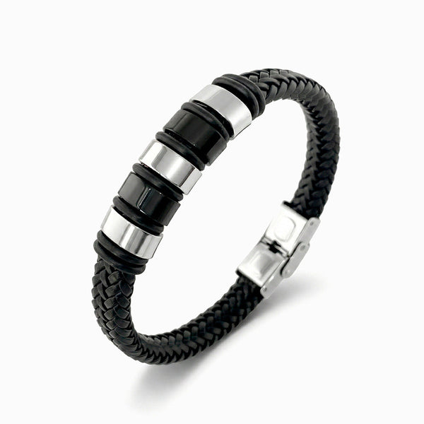 Pulseira Masculina SL5804 - Couro Sintético e Aço Inox