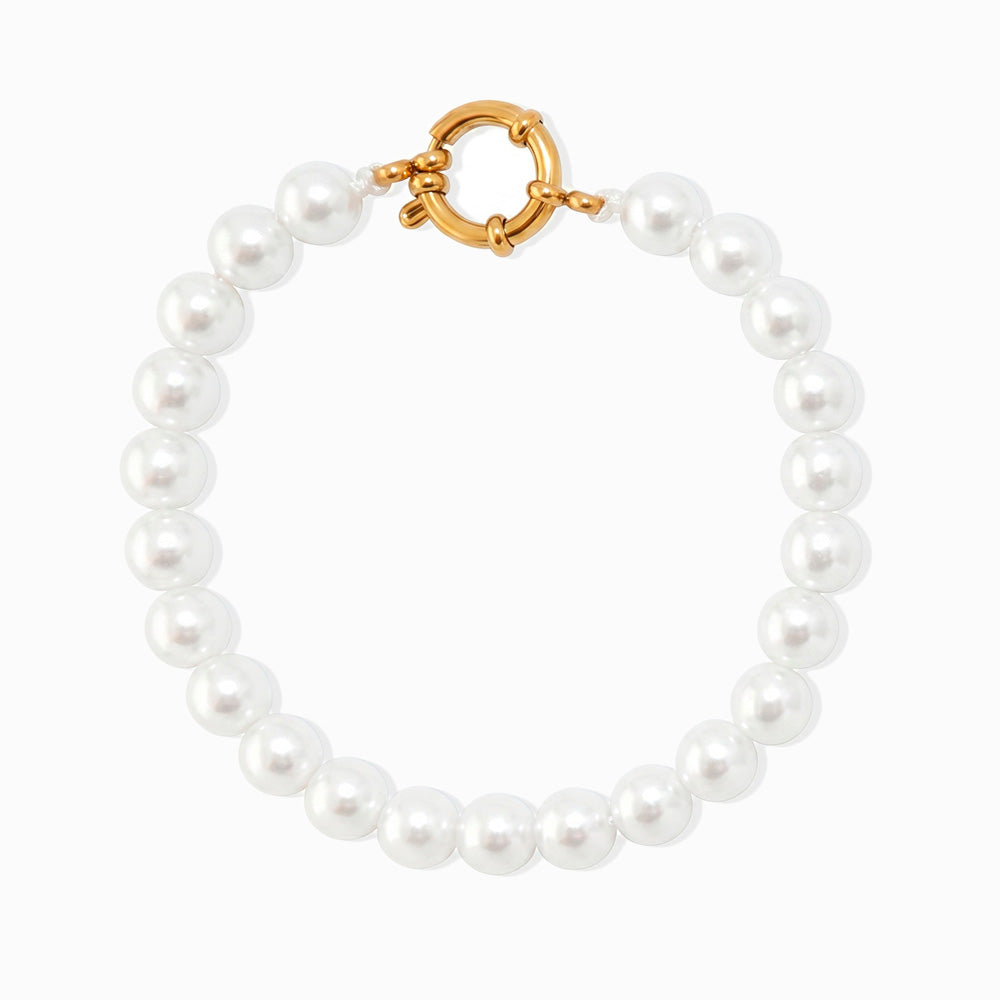 Pulseira Macramé com Pérola Sintética e Aço Inoxidável