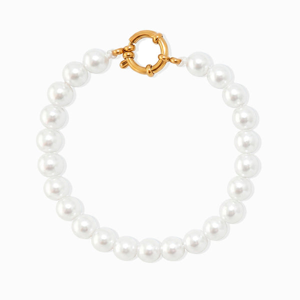 Pulseira Macramé com Pérola Sintética e Aço Inoxidável