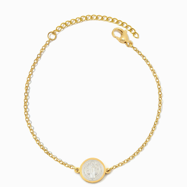 Pulseira com São Bento SL2200 - Aço Inox Dourado