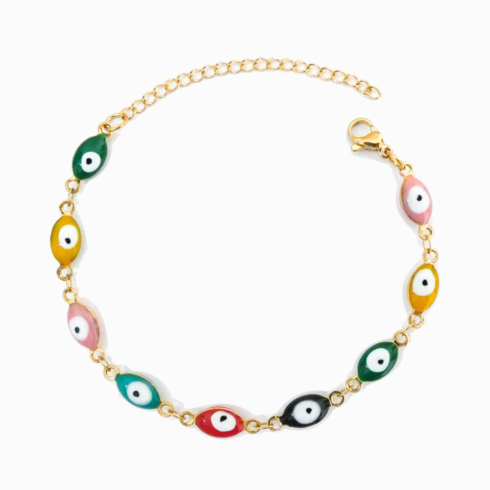 Pulseira com Olho Turco SL2170 - Aço Inox Dourado