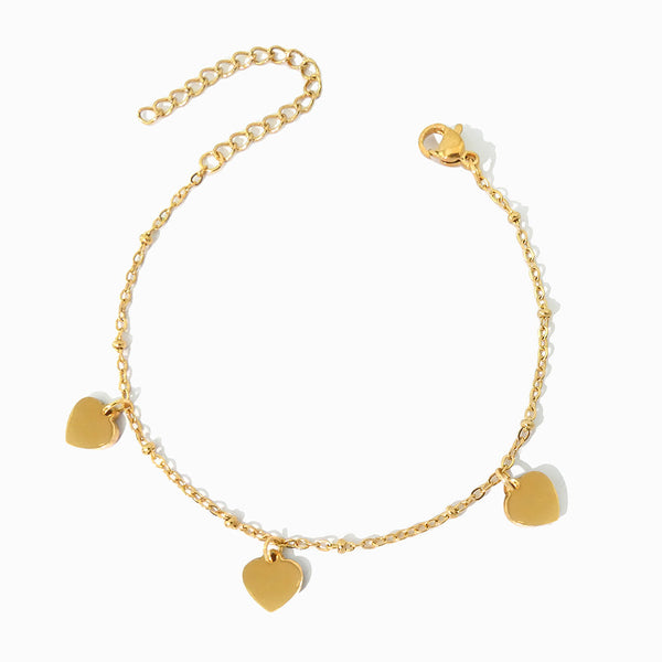 Pulseira Minimalista com Corações SL2246 - Aço Inox Dourado