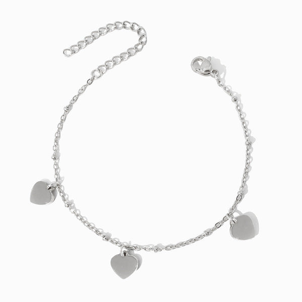 Pulseira Minimalista com Corações SL2246 - Aço Inox Prateado