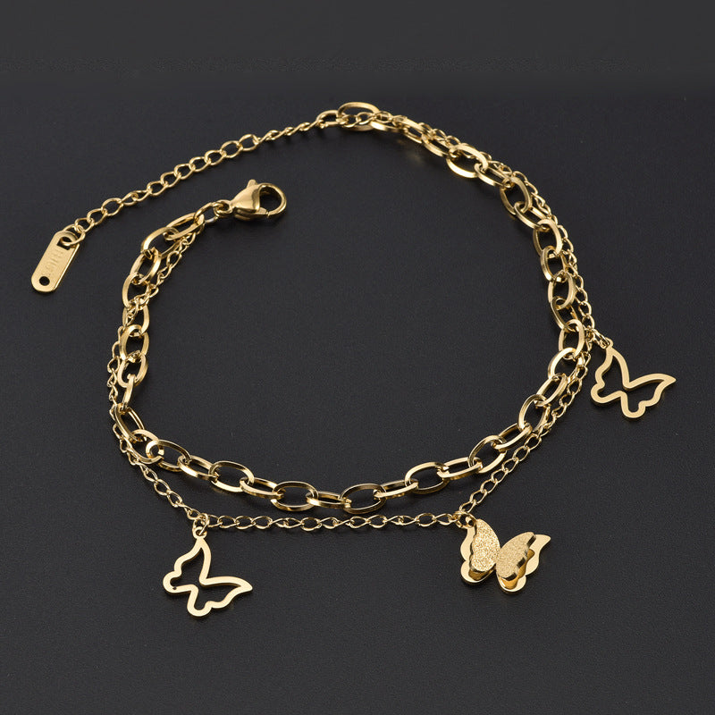 Pulseira com Borboletas Aço Inox Dourado