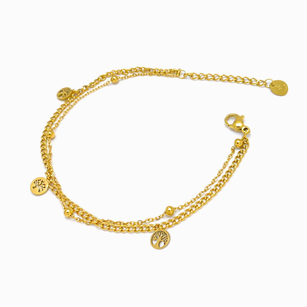 Pulseira Dupla Árvore da Vida SL3034 - Aço Inox Dourado