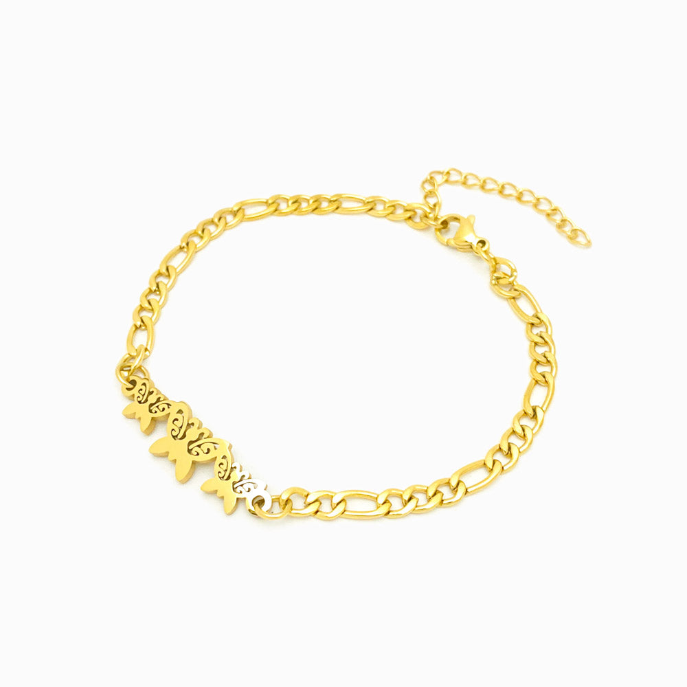 Pulseira Malha Fígaro com Borboletas SL1056 - Aço Inox