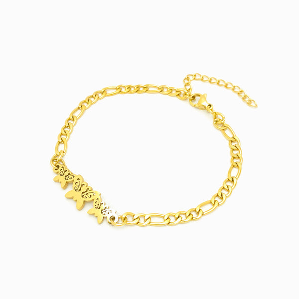 Pulseira Malha Fígaro com Borboletas SL1056 - Aço Inox