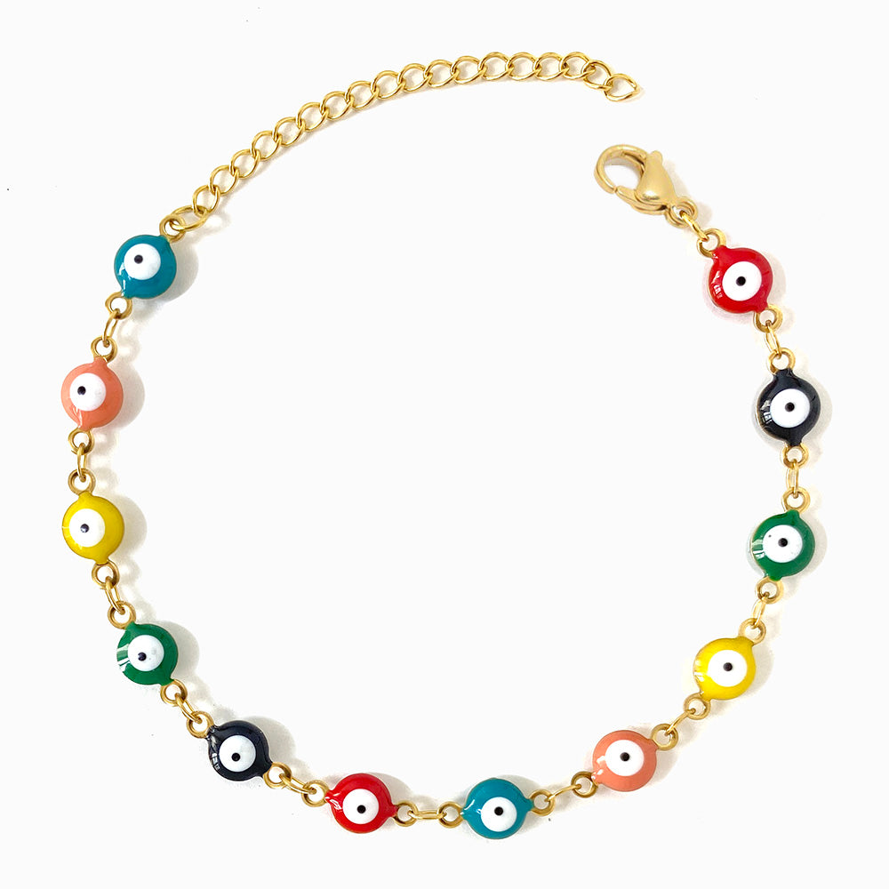 Pulseira Olho Turco 6mm SL2123 - Aço Inox Dourado