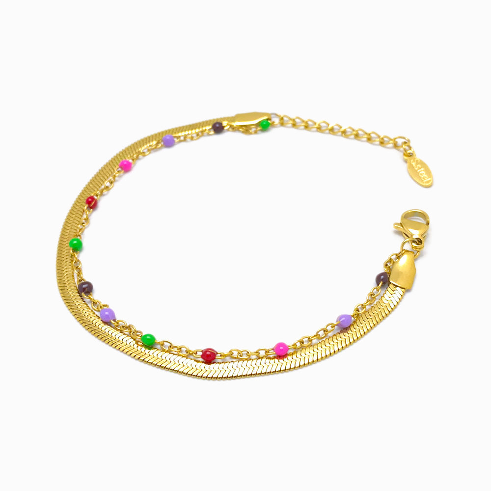 Pulseira Dupla Malha Snake SL3037 - Aço Inox Dourado