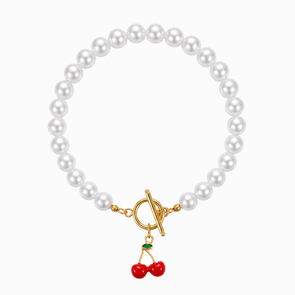 Pulseira Verão 21cm em Aço Inoxidável e Pérolas