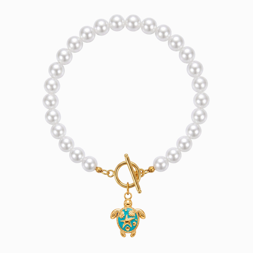 Pulseira Verão 21cm em Aço Inoxidável e Pérolas