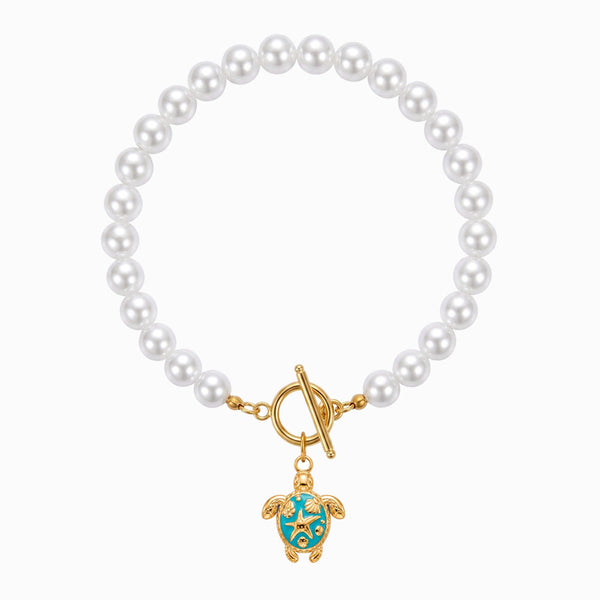 Pulseira Verão 21cm em Aço Inoxidável e Pérolas