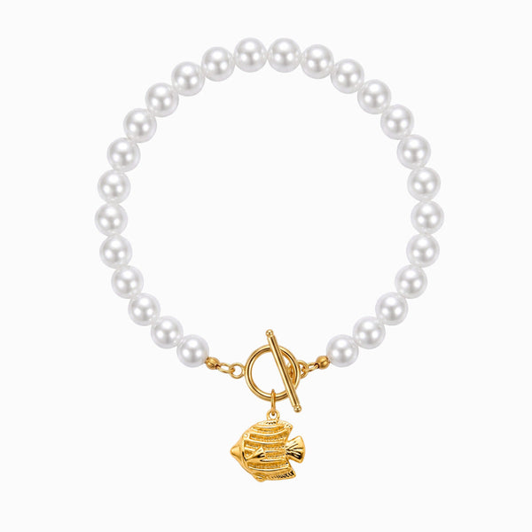 Pulseira Verão 21cm em Aço Inoxidável e Pérolas