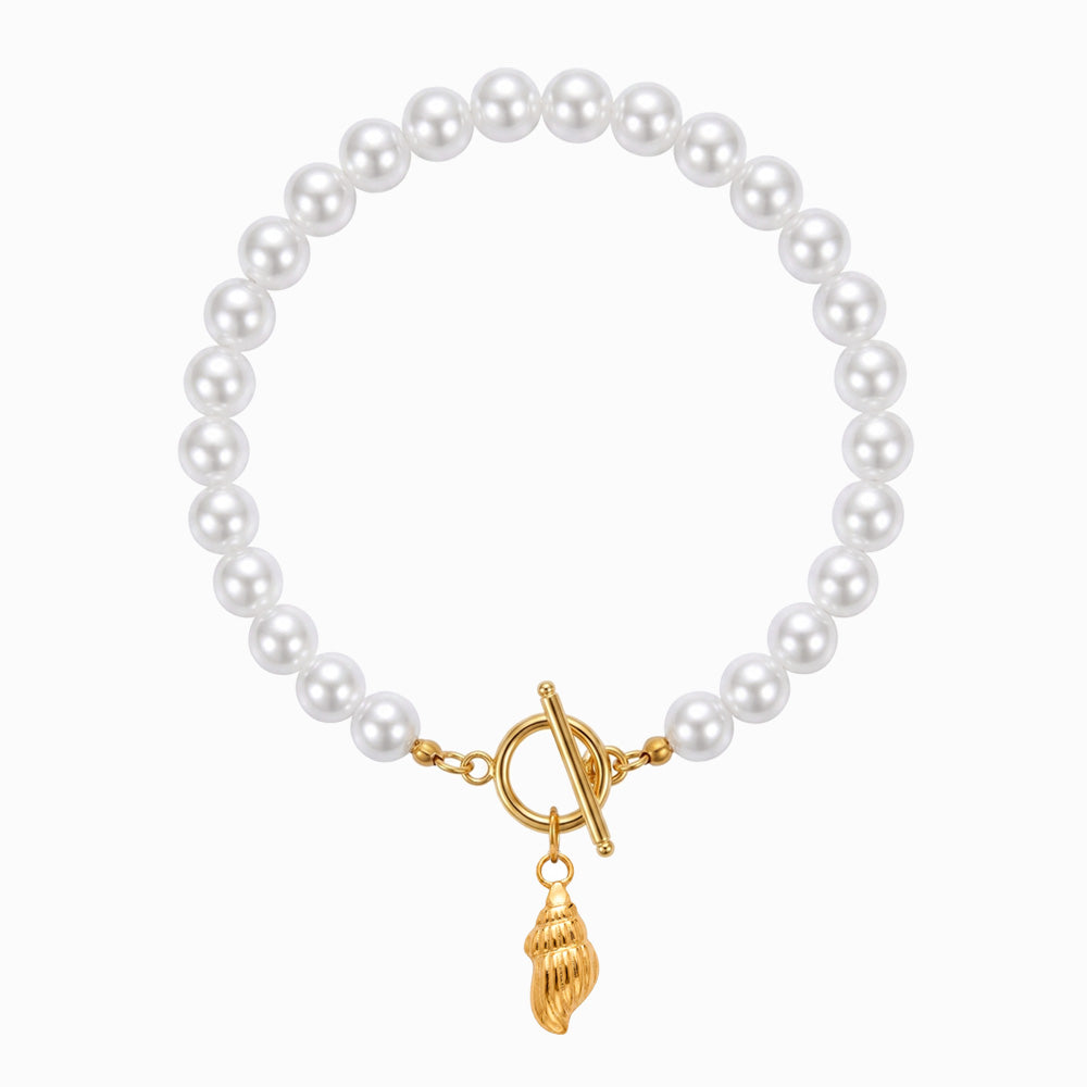 Pulseira Verão 21cm em Aço Inoxidável e Pérolas