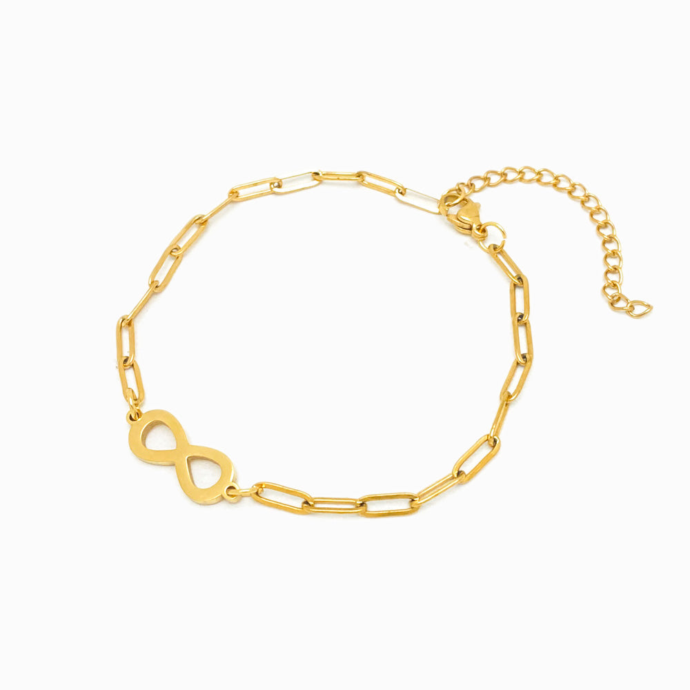 Pulseira de Pé com Símbolo do Infinito - Aço Inox Dourado