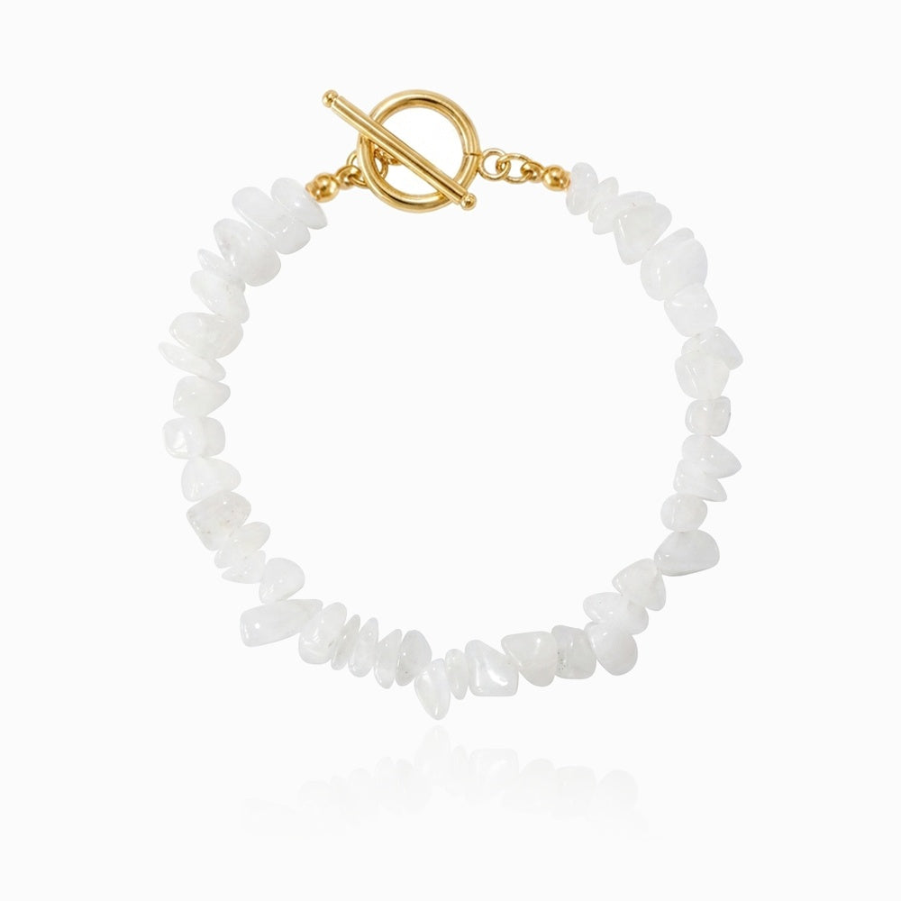 Pulseira de Cascalho Jade Branco PN4067-JDR055 - Pedra Natural e Aço Inox