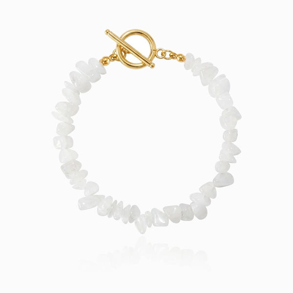 Pulseira de Cascalho Jade Branco PN4067-JDR055 - Pedra Natural e Aço Inox