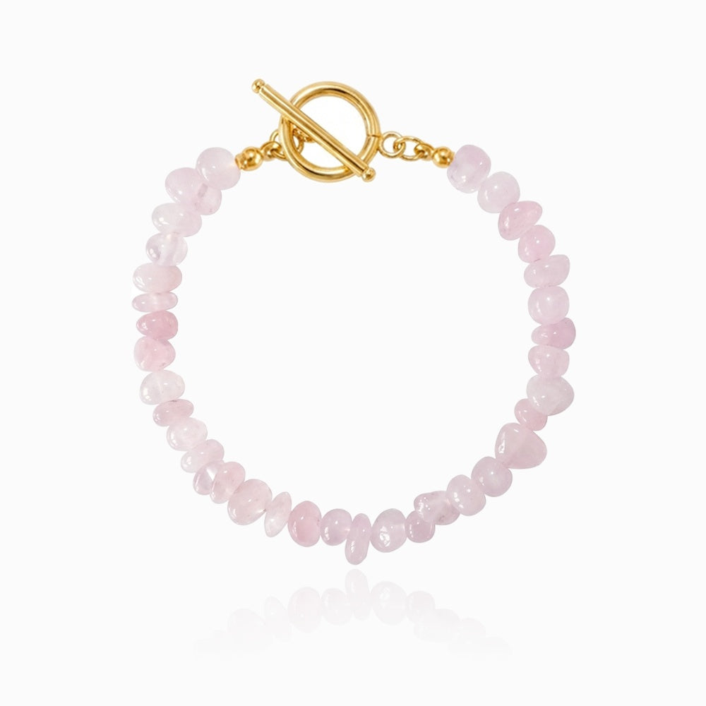 Pulseira de Cascalho Quartzo Rosa PN4066-JDR050 - Pedra Natural e Aço Inox